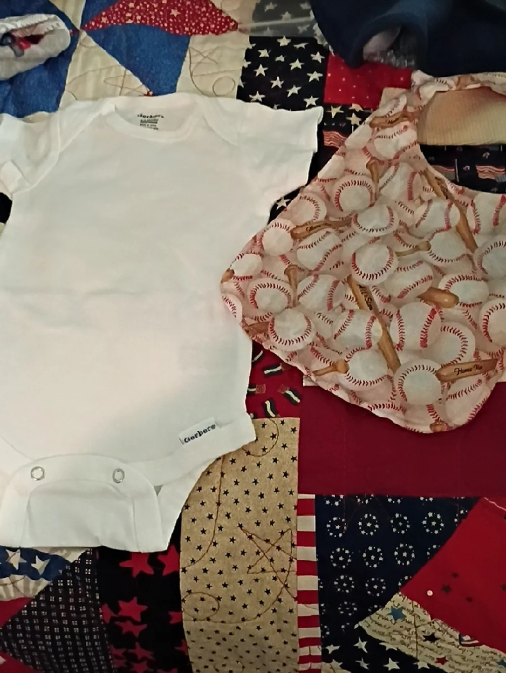 Gerber White Baby Bodysuit with Baseball Bib - White